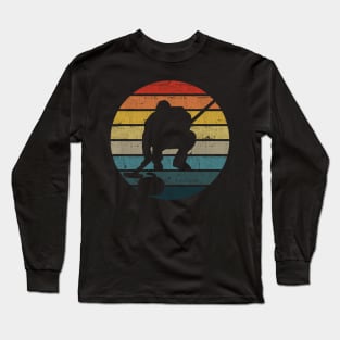 Curling Silhouette On A Distressed Retro Sunset print Long Sleeve T-Shirt